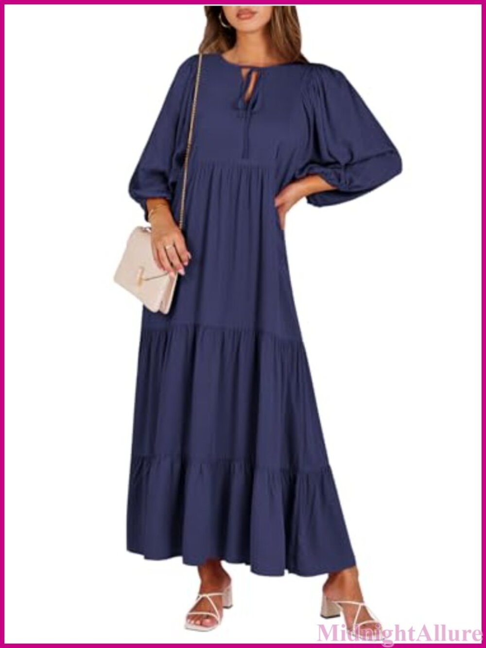 Boho Floral Maxi Dress Puff Sleeve Tiered Hem Summer Vacation
